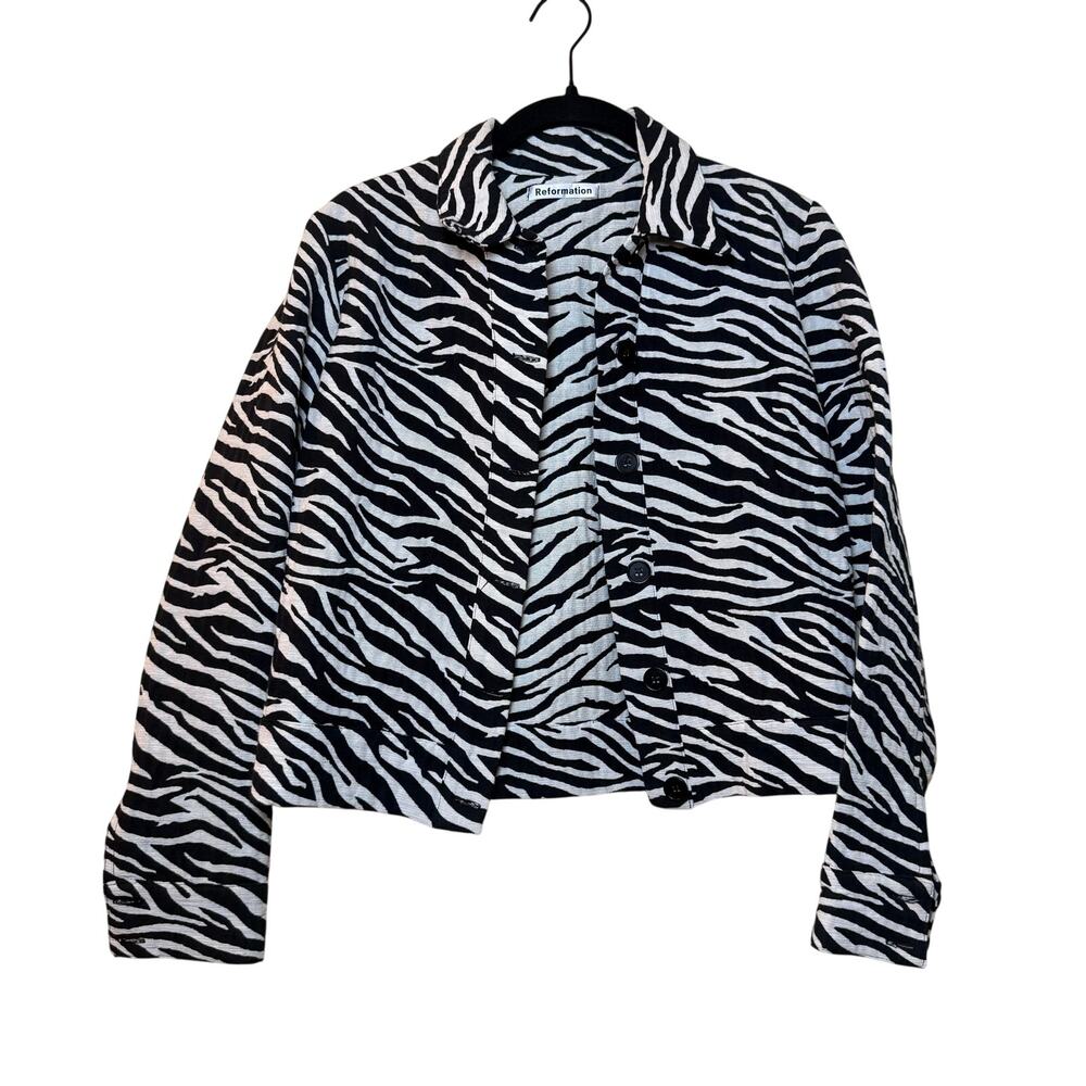Reformation West Button Closure Jacket Zebra Print Size Small
